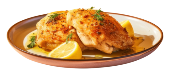 PNG  Baked chicken breast plate food meat.