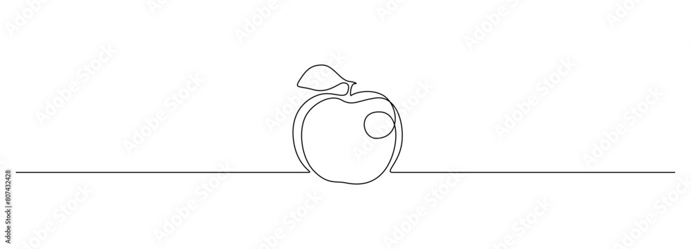 Leinwandbilder continuous one line drawing of apple with leaf. vegan fruit for health in simple linear style. edita