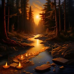 sunset in the forest