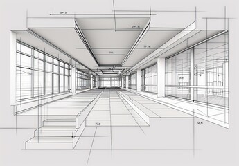 Industrial construction, wireframe rendering, technical illustration
