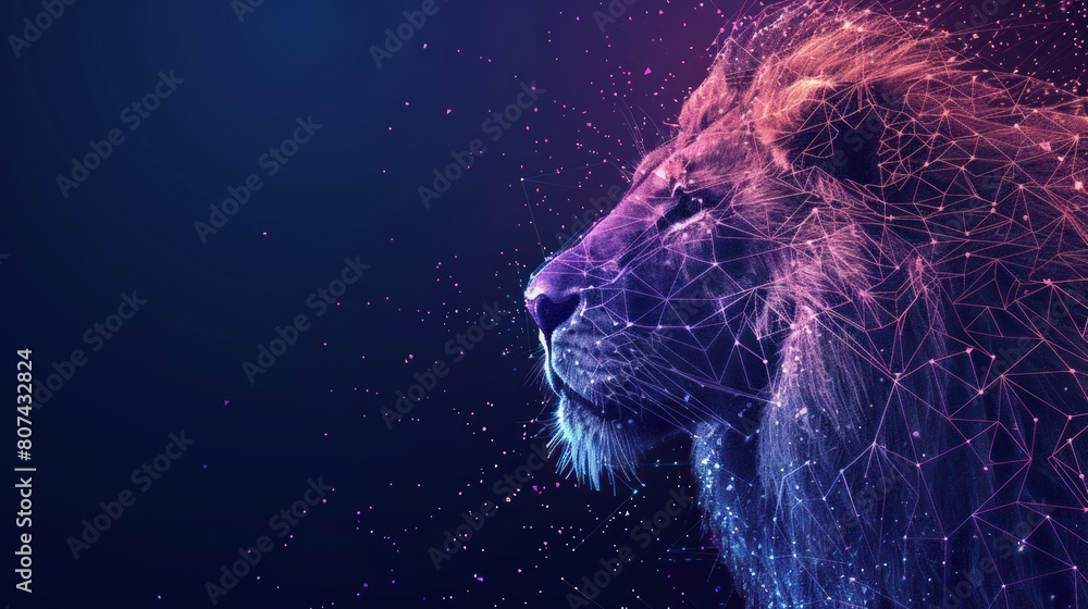 Aufkleber abstract digital lion in polygons, lines and connected dots. king of beasts. technology wild concept