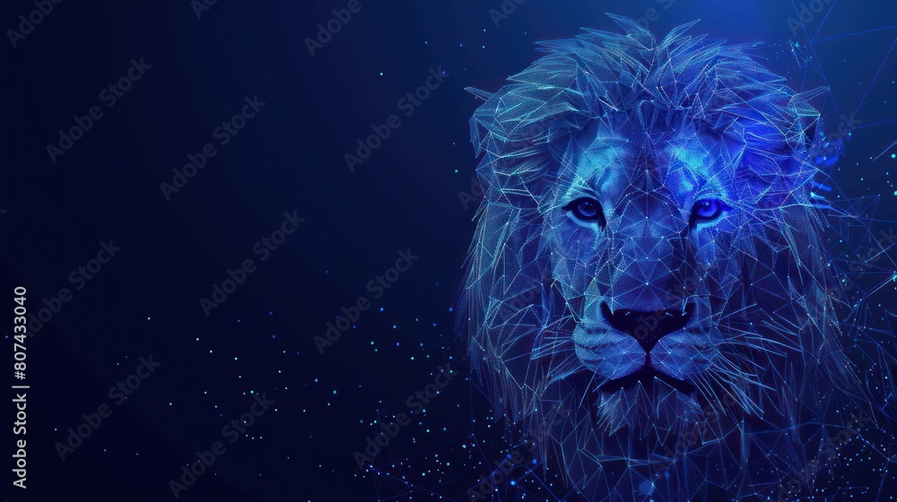 Aufkleber abstract digital lion in polygons, lines and connected dots. king of beasts. technology wild concept