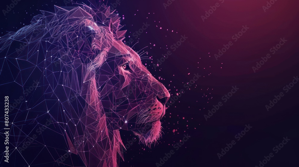 Aufkleber abstract digital lion in polygons, lines and connected dots. king of beasts. technology wild concept