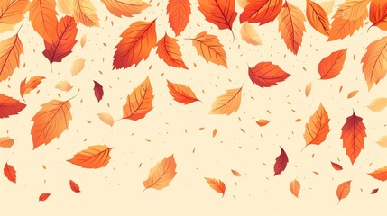 Obraz premium Floating autumn leaves on a warm beige background. Seasonal change and nature concept. Design for wallpaper, greeting card.