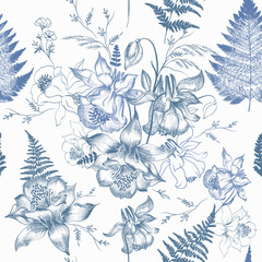 Fototapeta premium Fashion vector vintage seamless pattern with flowers for textile design