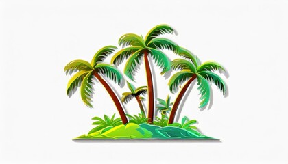  夏の心地、トロピカル、ヤシの木、ロゴ風、豊かな色彩、シンプル、視覚的に見やすいイラスト、白い背景 generated by AI