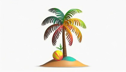 Obraz premium 夏の心地、トロピカル、ヤシの木、ロゴ風、豊かな色彩、シンプル、視覚的に見やすいイラスト、白い背景 generated by AI