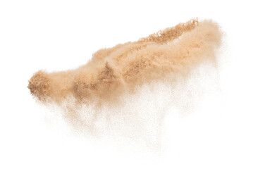 Circle Sand Storm desert with wind blow spin swirl around. Golden Yellow sand tornado storm with high wind. Fine Sand circle around, White background Isolated throwing particle element object