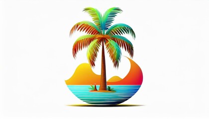  夏の心地、トロピカル、ヤシの木、ロゴ風、豊かな色彩、シンプル、視覚的に見やすいイラスト、白い背景 generated by AI