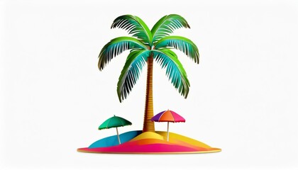  夏の心地、トロピカル、ヤシの木、ロゴ風、豊かな色彩、シンプル、視覚的に見やすいイラスト、白い背景 generated by AI