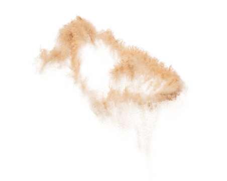 Circle Sand Storm desert with wind blow spin swirl around. Golden Yellow sand tornado storm with high wind. Fine Sand circle around, White background Isolated throwing particle element object