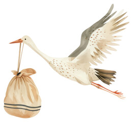 PNG Stork flying carrying a baby in a bag waterfowl animal bird. © Rawpixel.com