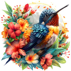 bird and flowers