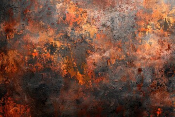 A painting of a wall with a lot of rust and splatters of paint. The mood of the painting is dark...