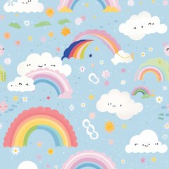 Adorable Kids Pattern with Colorful Clouds