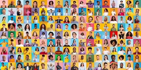 This colorful collage features a global diversity of multiracial, multiethnic, and international...