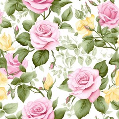 Seamless Roses Pattern in White and Yellow