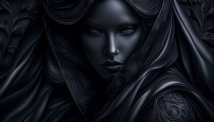 A mysterious portrait of a woman is moody and elegant, with a secretive aura. 