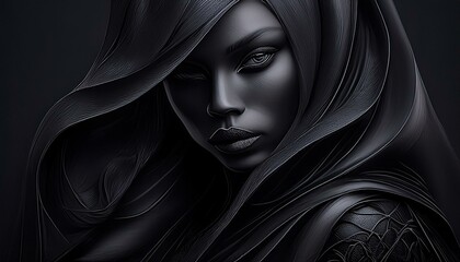 A mysterious portrait of a woman is moody and elegant, with a secretive aura. 