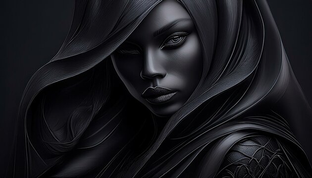 A mysterious portrait of a woman is moody and elegant, with a secretive aura. 