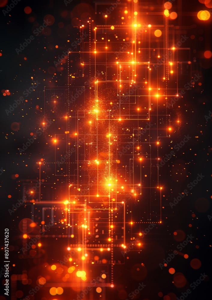 Poster glowing particle dots with colorful dots in abstract background, concept of light shining sparkling 