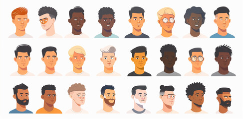Set of male avatar faces in different ethnicities and hair styles wearing business casual attire on a white background vector illustration design stock photo