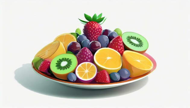 夏の心地、フルーツ盛り合わせ、ロゴ風、豊かな色彩、シンプル、視覚的に見やすいイラスト、白い背景 generated by AI