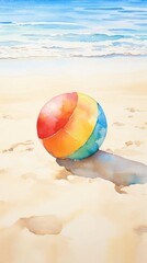 Obraz premium A watercolor illustration of a colorful beach ball