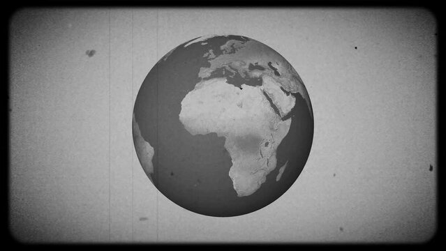 Spinning 3D planet Earth on retro style display with texture effects