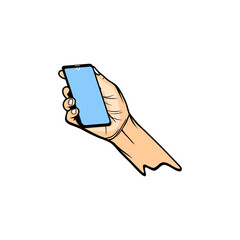 right hand holding a cell phone vector illustration