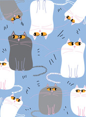 Cats on Blue Background 
