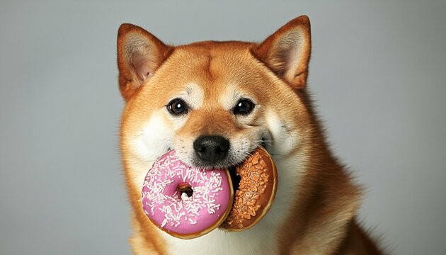 Adorable Shiba Inu Enjoying a Delicious Donut