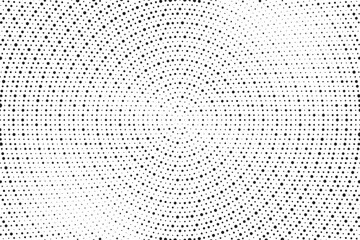 Abstract radial halftone gradient background. Dotted concentric texture with fading effect. Black and white circle shade wallpaper. Monochrome dotted backdrop.