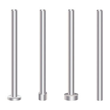 Metal poles set. Vertical alignment. Industrial design. Vector rods.