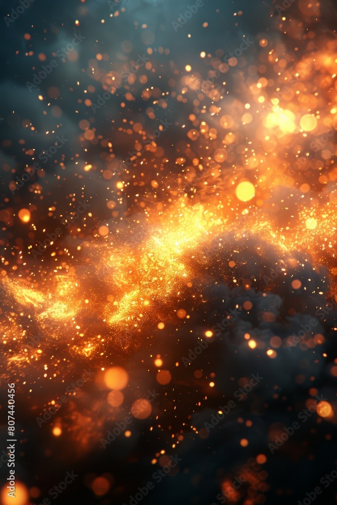 Poster glowing particle dots with colorful dots in abstract background, concept of light shining sparkling 