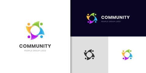 Creative people group logo icon design with human unity symbol for community vector logo company