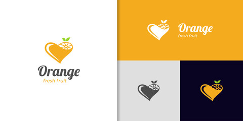 Juice orange logo design with love abstract concept. Fruit and juice icon symbol. fruit vitamin c organic and healthy food