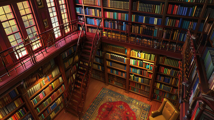 Beautiful Multi colored books in bookshelf