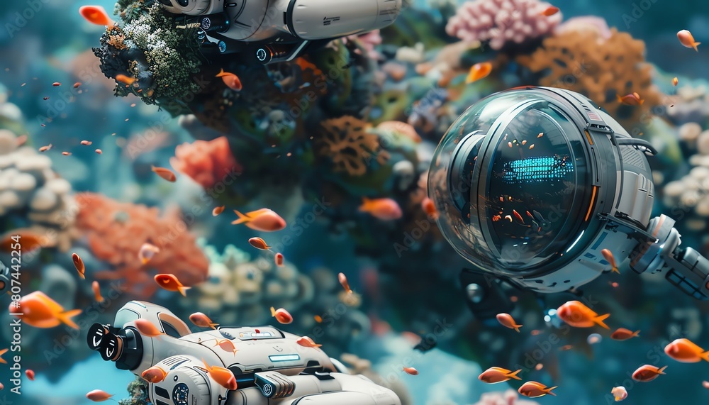 Poster capture the marvel of robotic technology with a low-angle view of a sleek