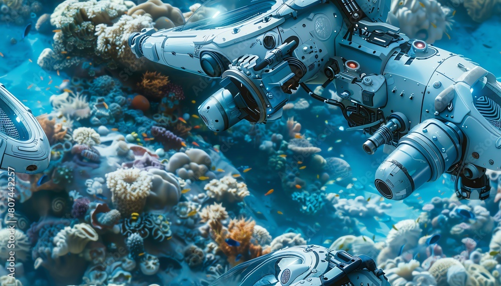 Aufkleber capture the marvel of robotic technology with a low-angle view of a sleek