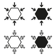Fototapeta premium Hexagon and directional arrows icons. Inward and outward pointing symbols. Concentration and expansion concept. Vector illustration. EPS 10.