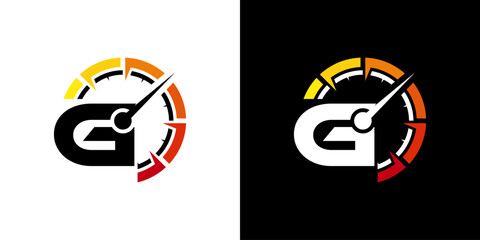 Letter G racing logo, with logo speedometer for racing, workshop, automotive