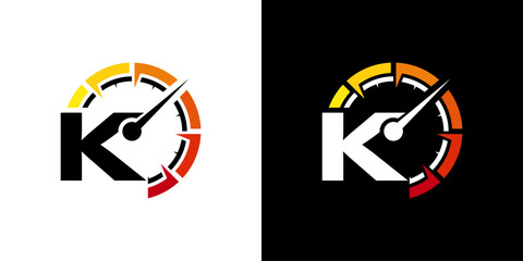 Letter K racing logo, with logo speedometer for racing, workshop, automotive