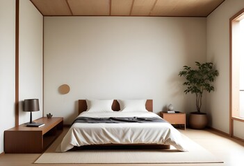 Modern contemporary Bedroom, hotel. Minimalist, Wabisabi. 