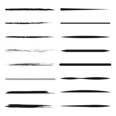Collection of brush strokes. Variety of paint lines and textures. Artistic brushwork elements. Vector illustration. EPS 10.