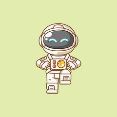 Cute astronaut happy dance kawaii chibi character mascot illustration outline style