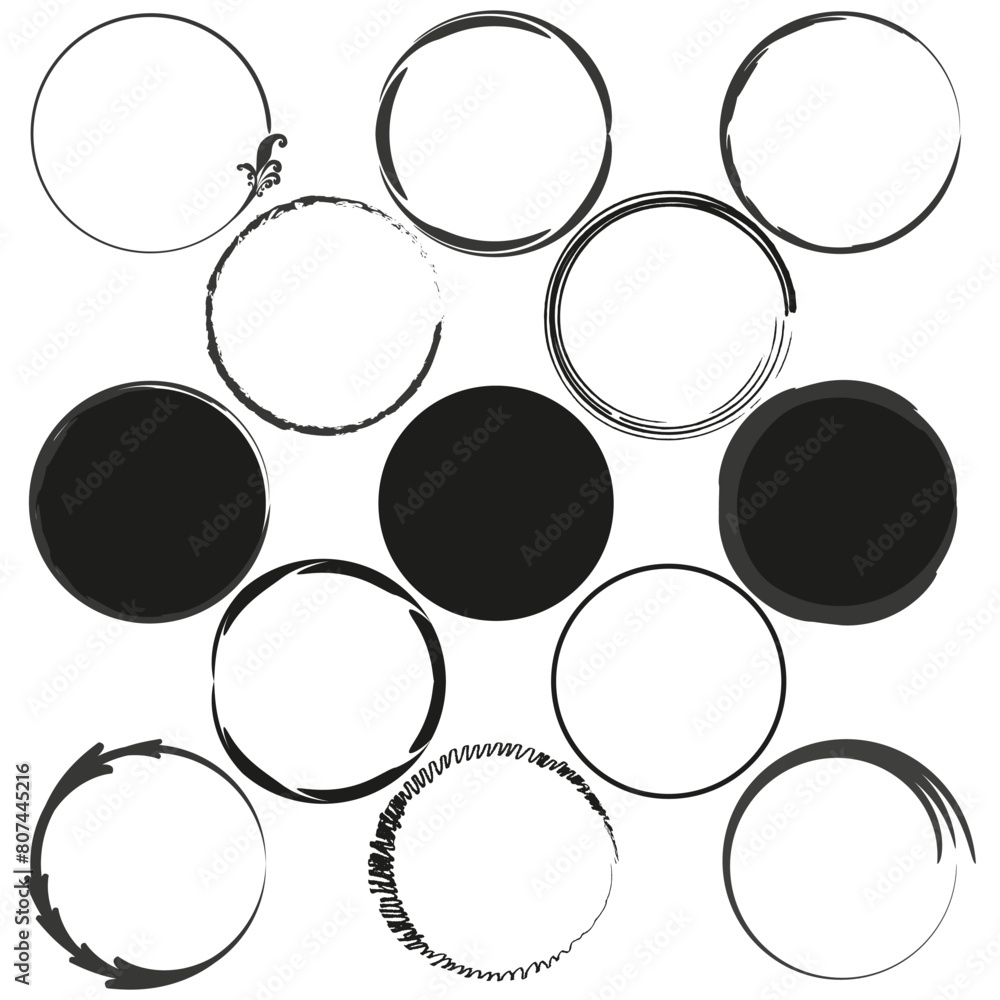 Poster circular designs variety. abstract vector circles set. dynamic round shapes collection.