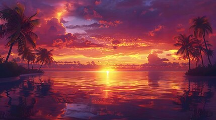 Obraz premium A breathtaking sunset background painting the sky with a symphony of colors
