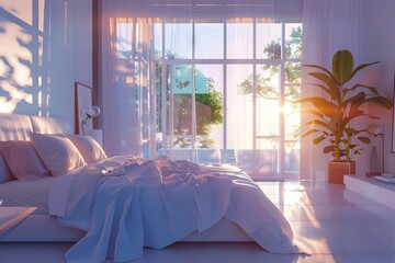 bright and airy modern bedroom interior generative ai concept illustration