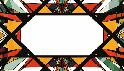 Frame in the constructivism style. Vibrant geometric shapes, intricate details, with copy space. White background.